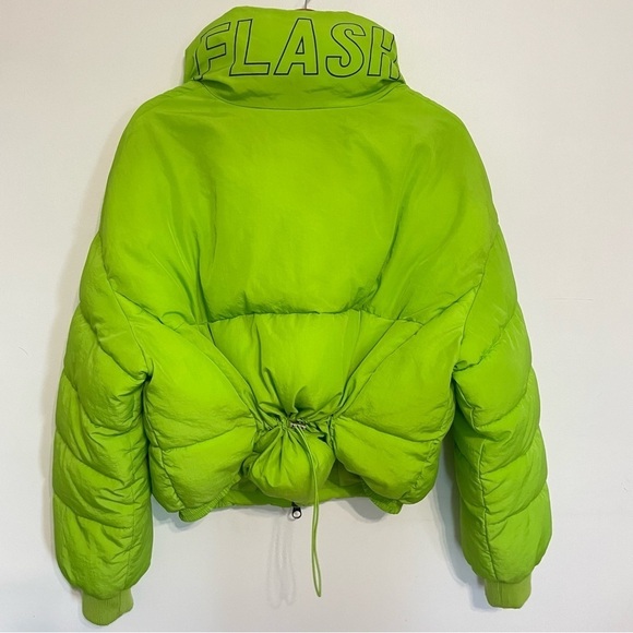 Lime Neon Green Oversized Slouchy Puffer Zip Up Jacket Coat - Picture 4 of 7